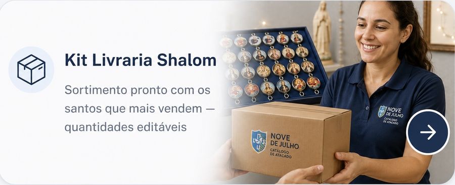 Kit Livraria Shalom: sortimento pronto com os santos que mais vendem, quantidades editáveis